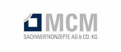 Logo der MCM Sachwertkonzepte AG & Co. KG mit stilisiertem Haus-Symbol und Unternehmensschriftzug in Grau und Blau